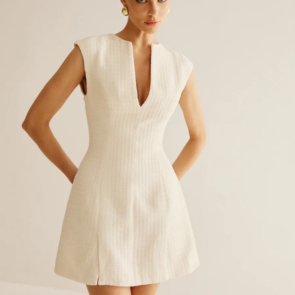 Tweed Ivory Sleeveless Dress
